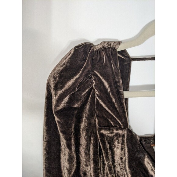 Free People Bridgette Brown Velvet Crop Top  Women's Sz L Puff Sleeve Forest - Picture 5 of 11